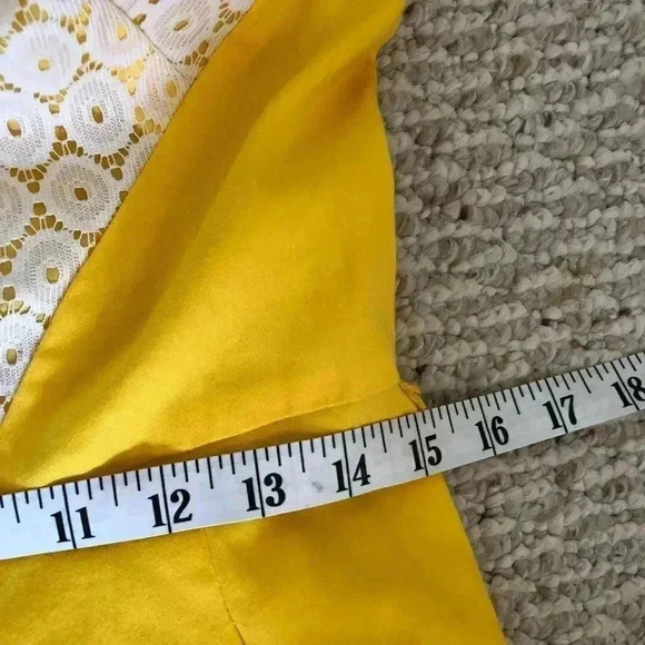 London Style Collection yellow and white mod fit and flair dress 12 - Picture 9 of 14